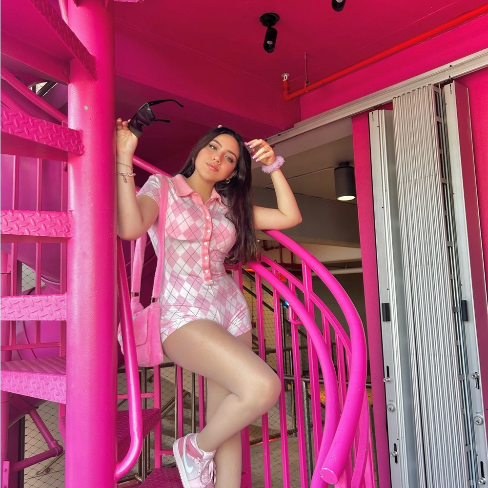 Pink Argyle Button Romper